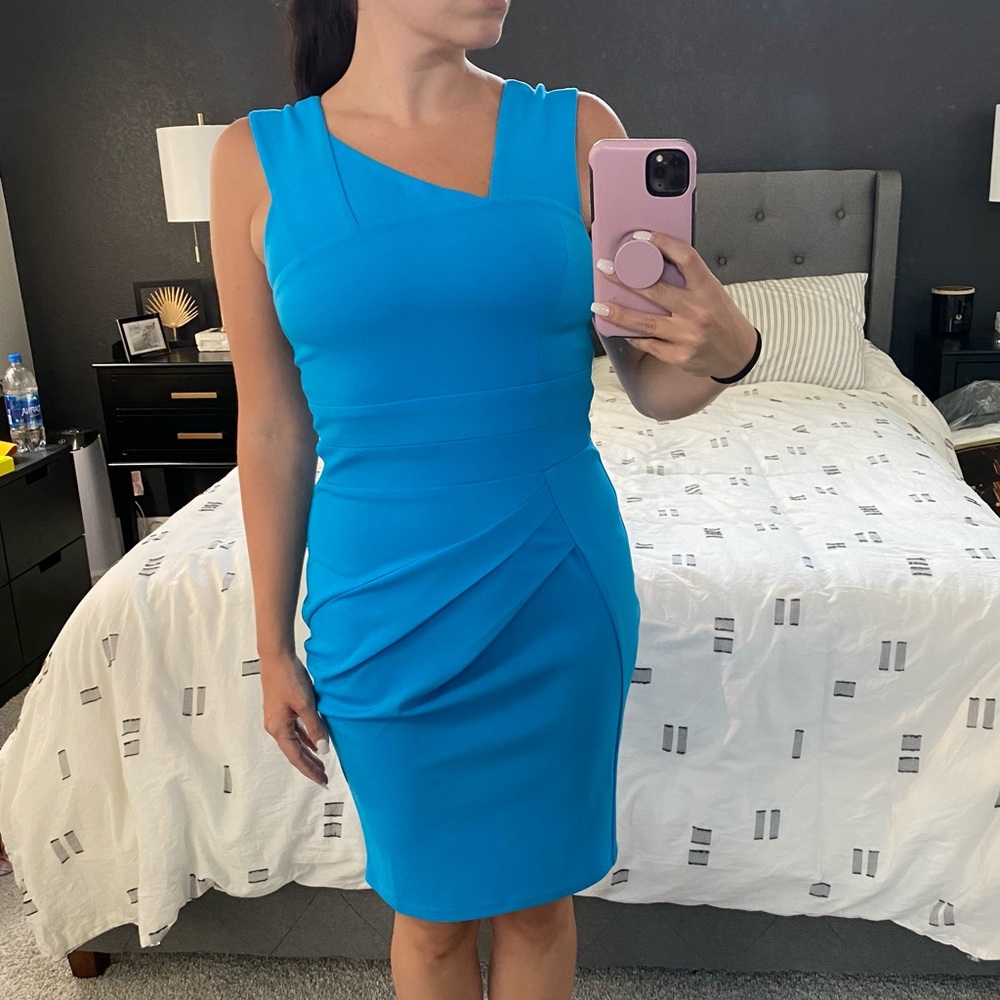 Work Business Professional Blue Pencil Dress